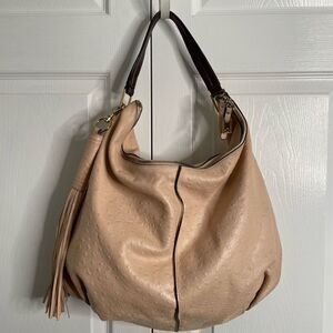 G.I.L.I. Hobo Bag Pale Peach Ostrich Embossed Leather Hobo Bag with Tassel